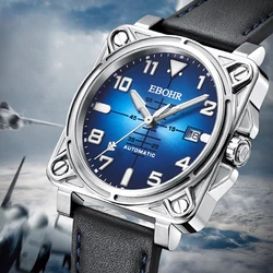 Pilot Automatic Watch Men Limited Edition Mechanical Wristwatches Luxury 40mm Square Stainless Steel Luminous Clocks EBOHR 2023