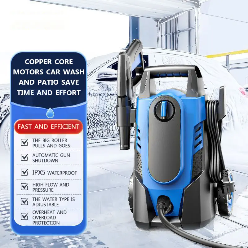 1400W Small Household Car Washing Machine Portable Car Cleaning Machine 220V High-pressure Water Gun Outdoor Courtyard Washer