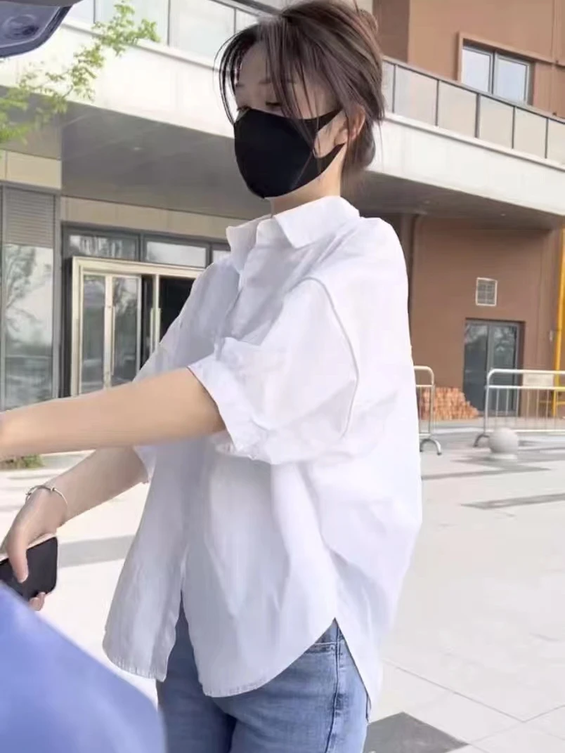 

Women's Loose Fit Sun Protection Shirt Thin Short Sleeve Cotton Casual Top Summer Fashion Outerwear Elegant Slimming Style