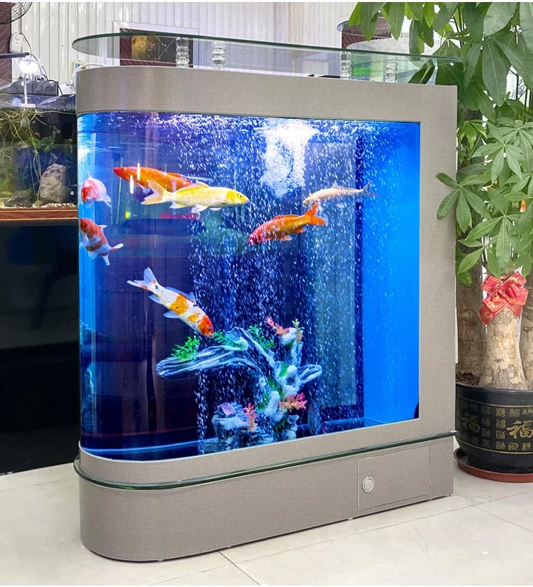 Ecological bullet fish tank living room aquarium glass small large household floor screen tank lazy free to change water