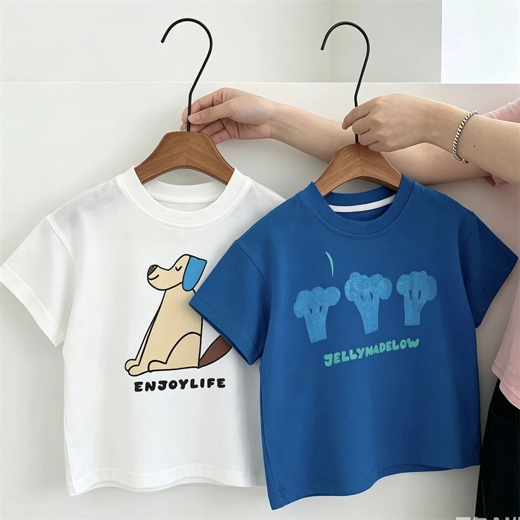 

2026 Summer Child Cartoon Tshirt Printing Base Shirt Thin Cotton Crewneck Base Shirt New Design Lovely Tshirt For Boys And Girls