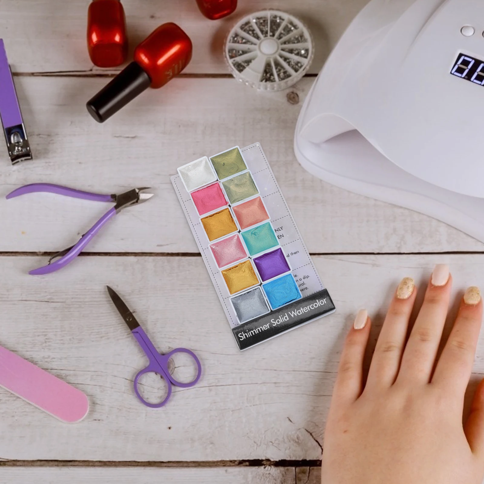 

1 Box Professional Pearlized Watercolor Paint Set For Nail Art Manicure Shimmer Solid Pigment Kit Multipurpose Coloring Supply