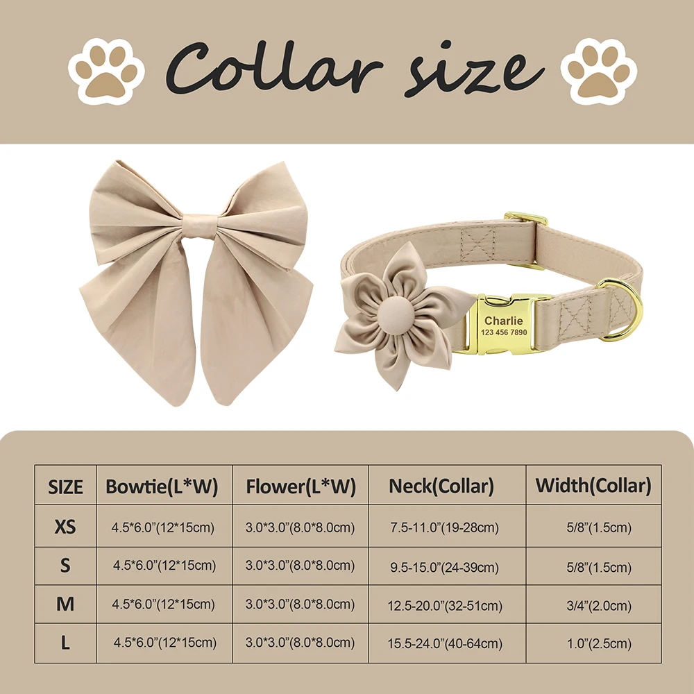 Personalized Dog ID Collar Cute Bowknot Pet Necklace Dog Buckle Collars With Bow Tie Flower Accessories For Small Large Dogs