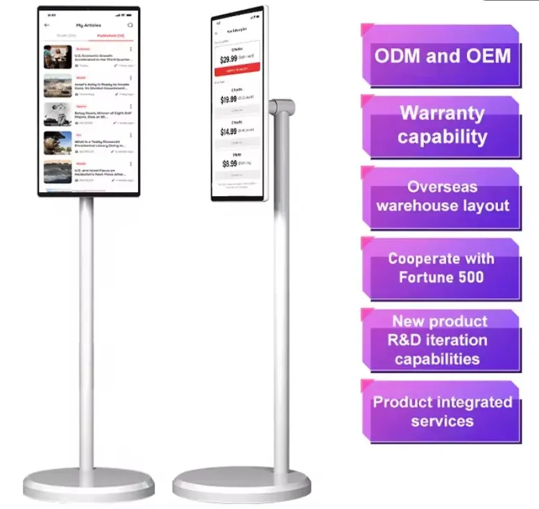 Built-in Camera 21.5inch Smart Display Stand by me TV Lcd Monitor Movable Rechargeable TV With Bluetooth Remote Option