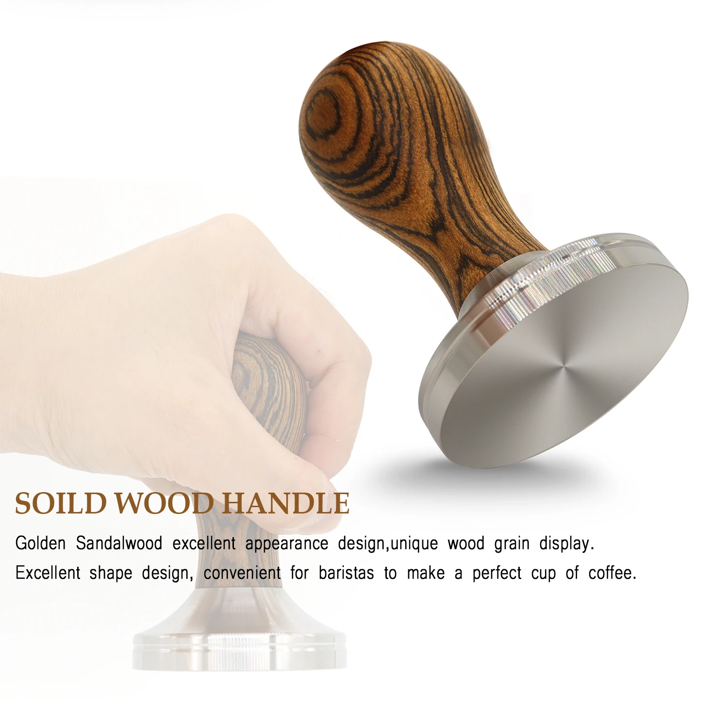 51/53/54/58/58.35mm Coffee Tamper Golden Sandalwood Handle 304Stainless Steel Coffee Powder Hammer Espresso Cafe Tools Barista