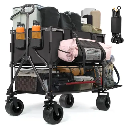 Double Decker Wagon Heavy Duty Collapsible, 600LBS 400L Capacity | Foldable Utility Cart, Big Wheels for Beach - view 2