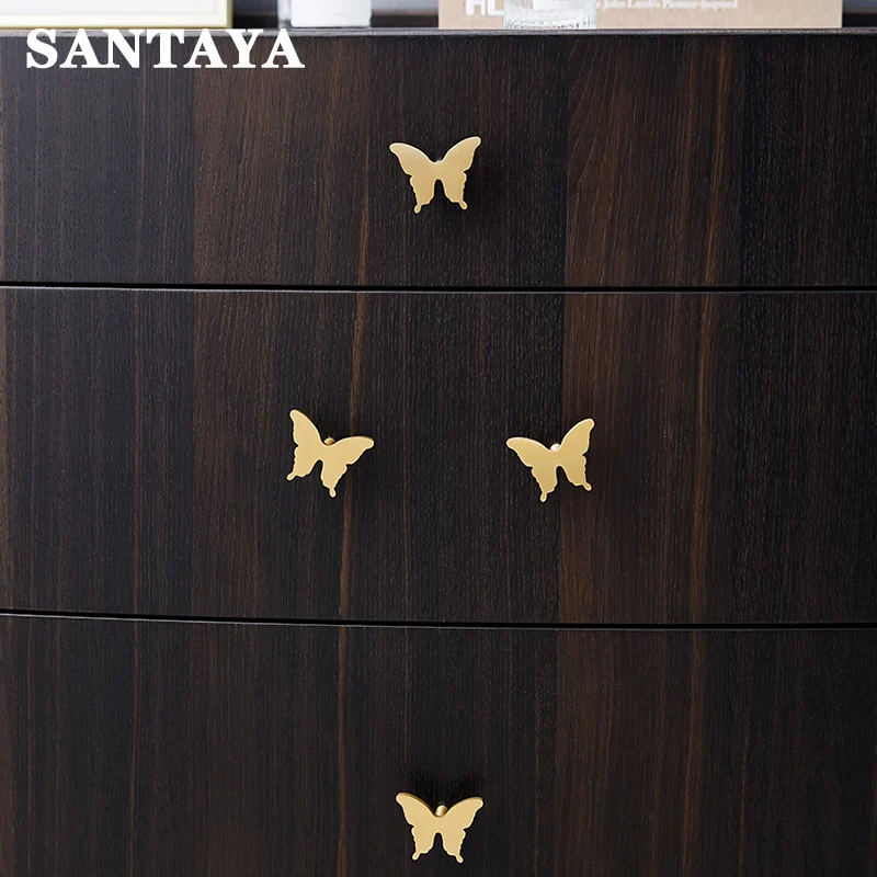 Brass Furniture Handle Butterfly Pastoral Gold Pulls Cute Light Luxury Wardrobe Children\'s Room Cabinet Dresser Drawer Knob