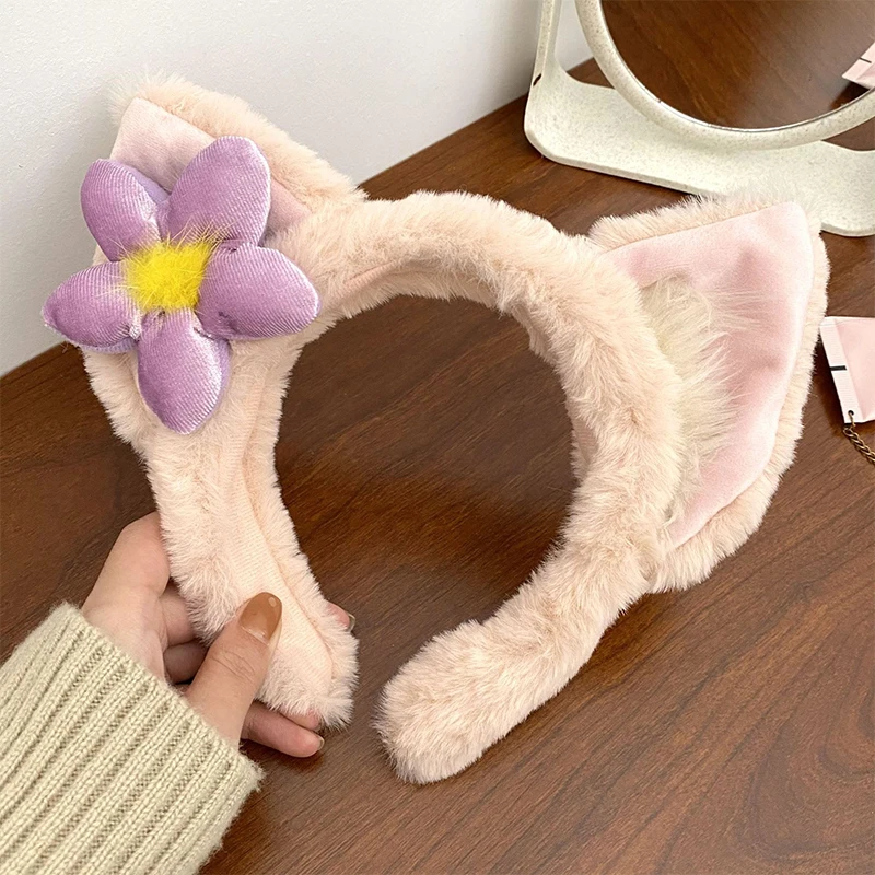 

2022 New Kawaii Fox Fluffy Plush Hair Tie Small Bow Catch Hair Band Collection Pink Ears Headband Women Hair Accessories