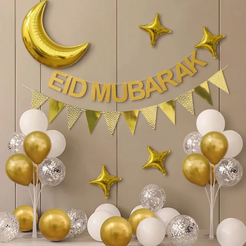 1Set Eid Mubarak Banner Luftballons Umrah Mubarak Ballon Set Muslimischen Festival Hause DIY Dekoration Ramadan Kareem Latex Luft Globos
