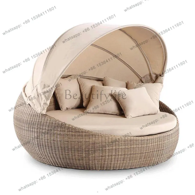 55Outdoor large round bed courtyard rattan sofa outdoor beach lounger