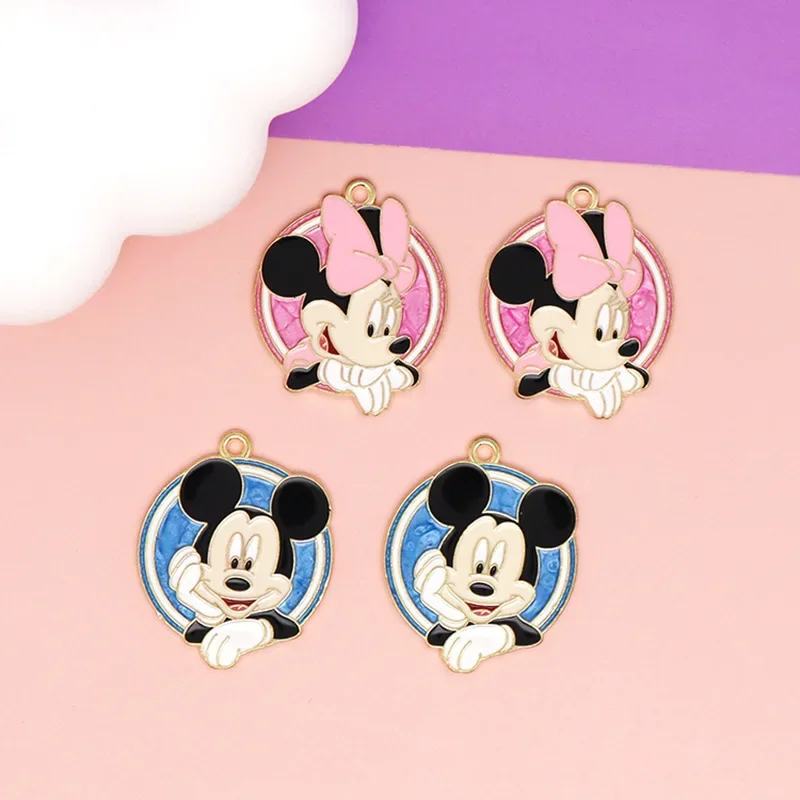 Disney Cartoon Mickey Minnie DIY Accessories Cartoon Mickey Mouse Bag Pendant Alloy Drip Oil Necklace Bracelet Key Chain Pendant