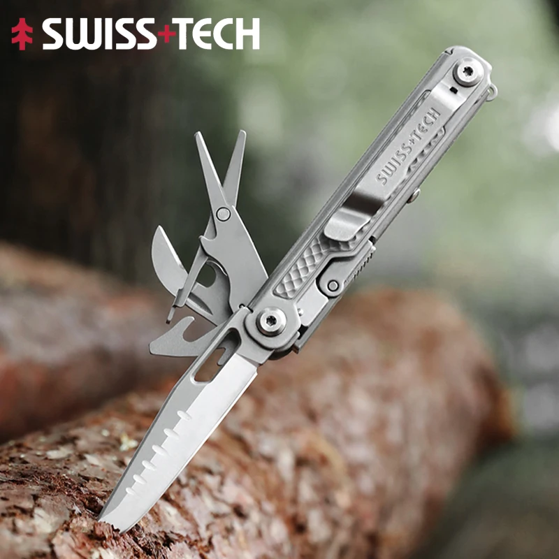 SWISS TECH 11 in 1 Folding Multi Tool Knife Mini Portable EDC Tools Scissors Saw Outdoor Survival Equipment