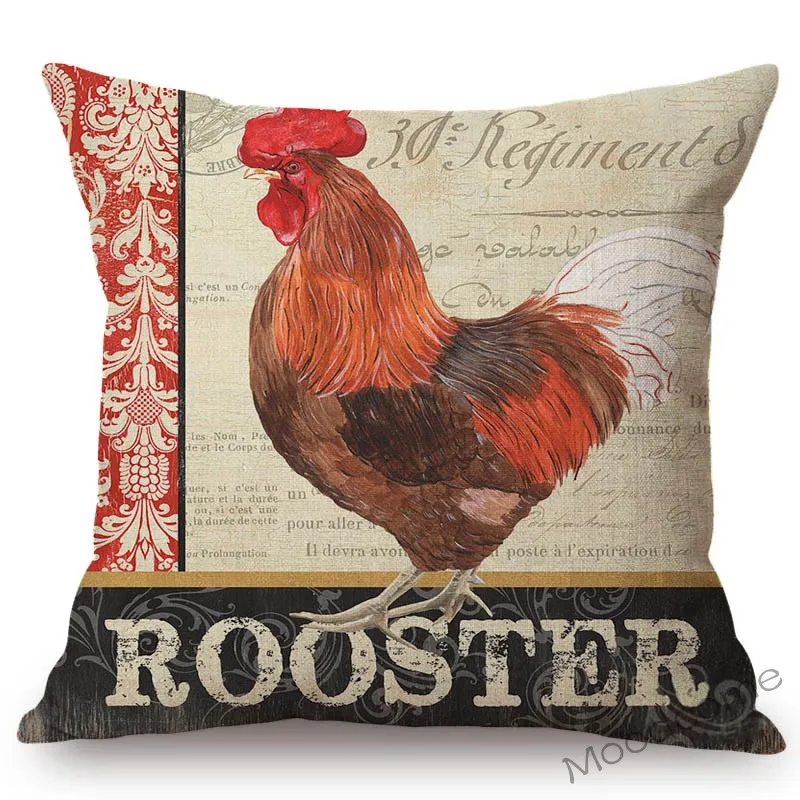 Retro Farm Animals Chicken Rooster Hen Home Decorative Art Cushion Cover  Linen Vintage Sofa Throw Pillowcase Barn LiveStock