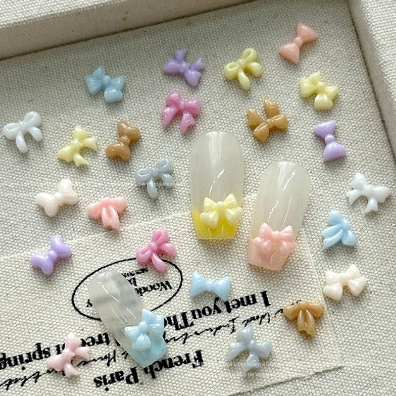 

Candy Color Japanese Korean Style Bowknot Resin New Bow Tie Leopard Nail Art Decoration Colorful Ribbon DIY Manicure Accessories