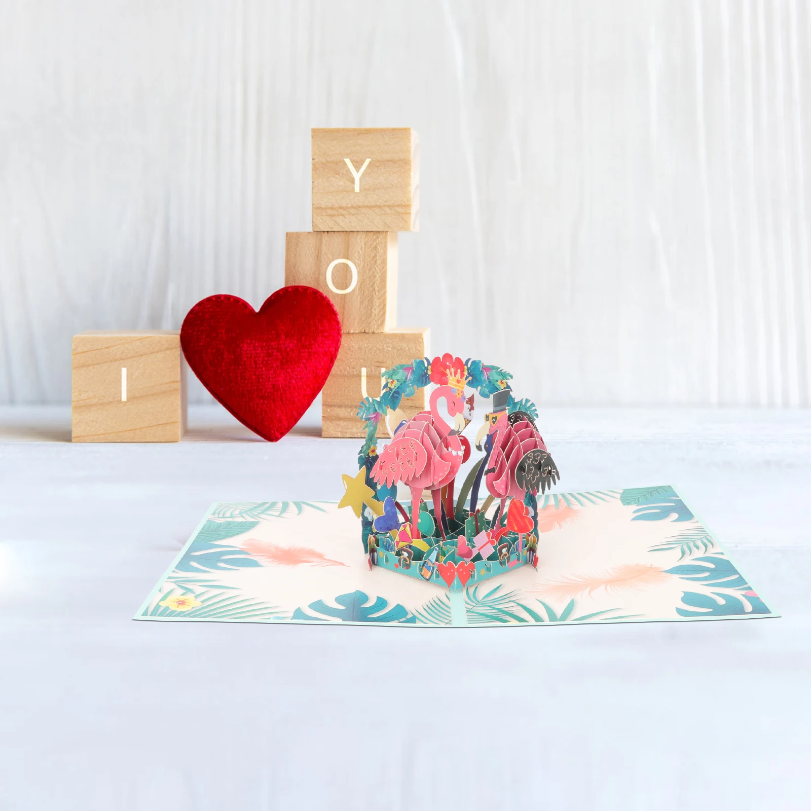 

3D Wedding Anniversary Greeting Set 3D Blessing Decorative Pop-Up Paper For Wife Gift Anniversary Card Cartoon Design Reusable