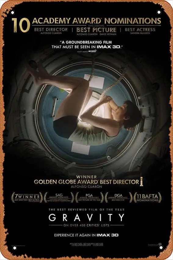 Gravity, Sandra Bullock Movie Poster 2 8 x 12 Inches - Retro Vintage Metal Tin Sign for Home Bar Pub Garage Decor Movie Gifts