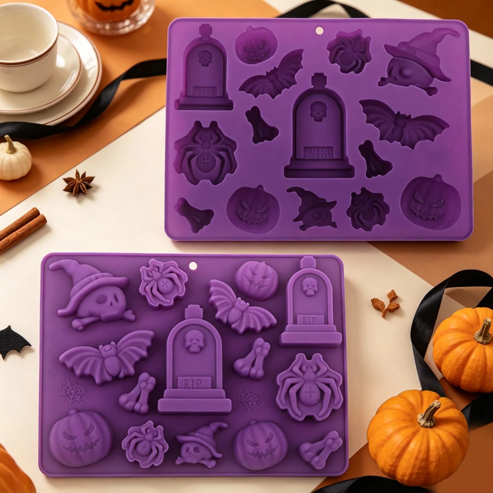 Food Grade Halloween Silicone Molds Pumpkin Ghost Skull Bat Shapes Silicone Cake Mould Chocolate Jelly Candy Soap Baking Tools