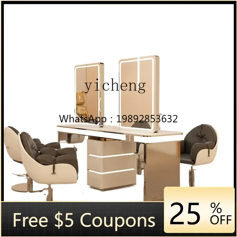 CC Special hairdressing mirror table for  hair salon Barber shop Perm and dye mirror Stainless steel marble dressing table