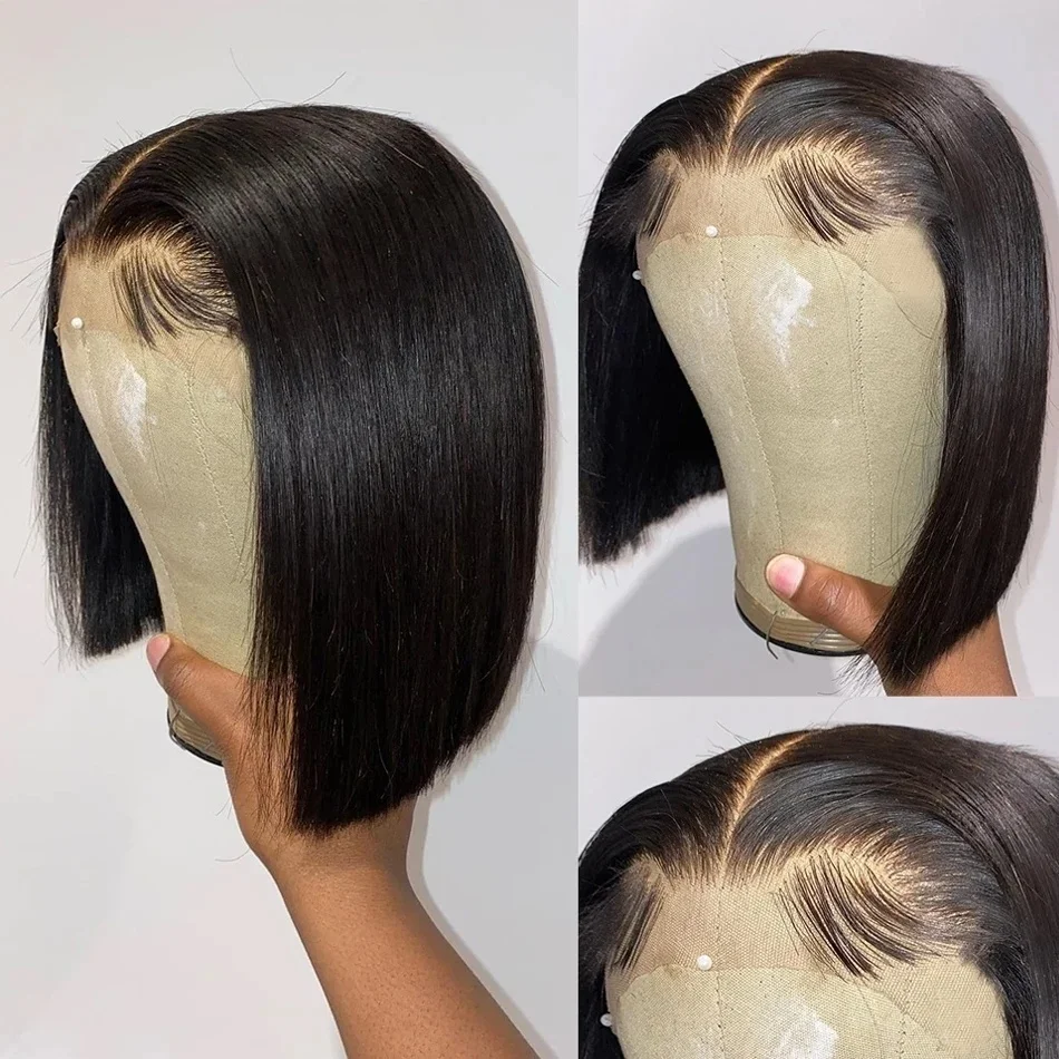 Bob Perucas Straight 4X4 Lace Front Perucas Curtas Bob Bone Straight Perucas de Cabelo Humano Preto 13X4 Lace Frontal Peruca 100% Perucas de Cabelo Humano