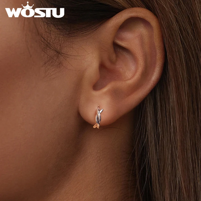 WOSTU-Boucles d'oreilles créoles doubles torsadées pour femmes, argent regardé 925, cadeau de bijoux, structure d'oreille, SCE1837