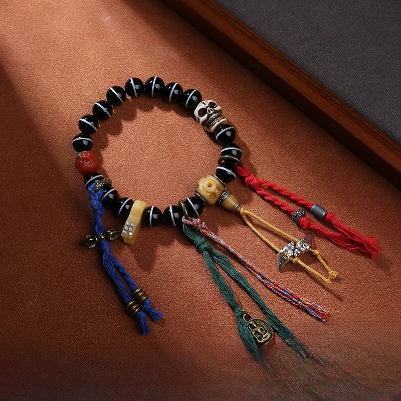Tibetan natural first-line agate hand-held first-line pharmacist beadstring decorated withTibetan styl cultural and prayer beads