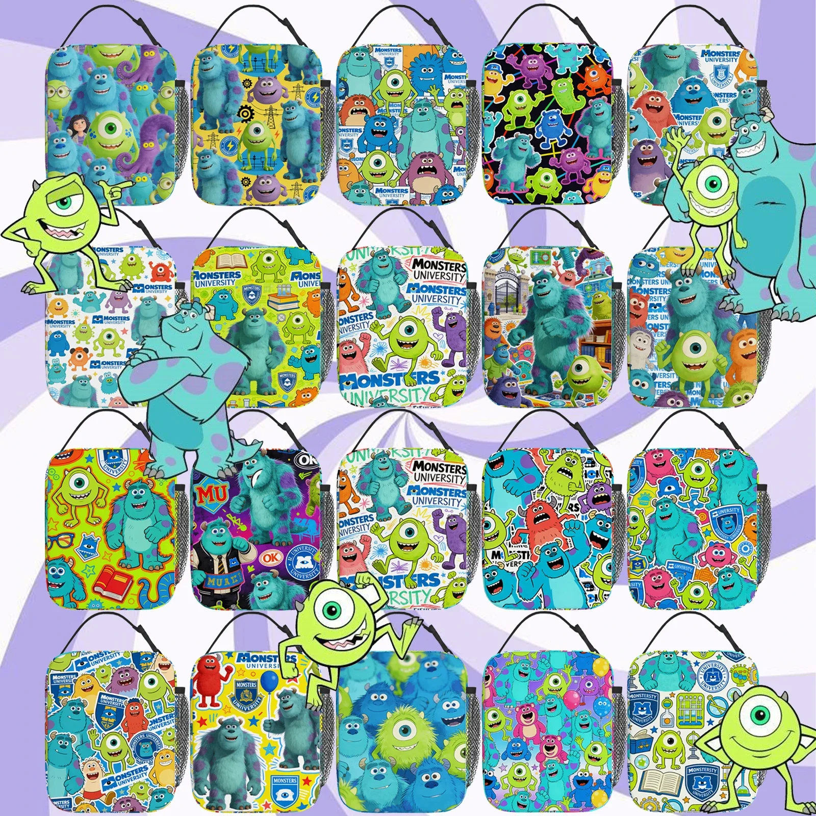 Bolsa de almuerzo de la serie Monster University con 19 diseños, adecuada para viajes de ocio, bolsa de comida portátil, picnic, viajes diarios, fiestas, 1 unidad