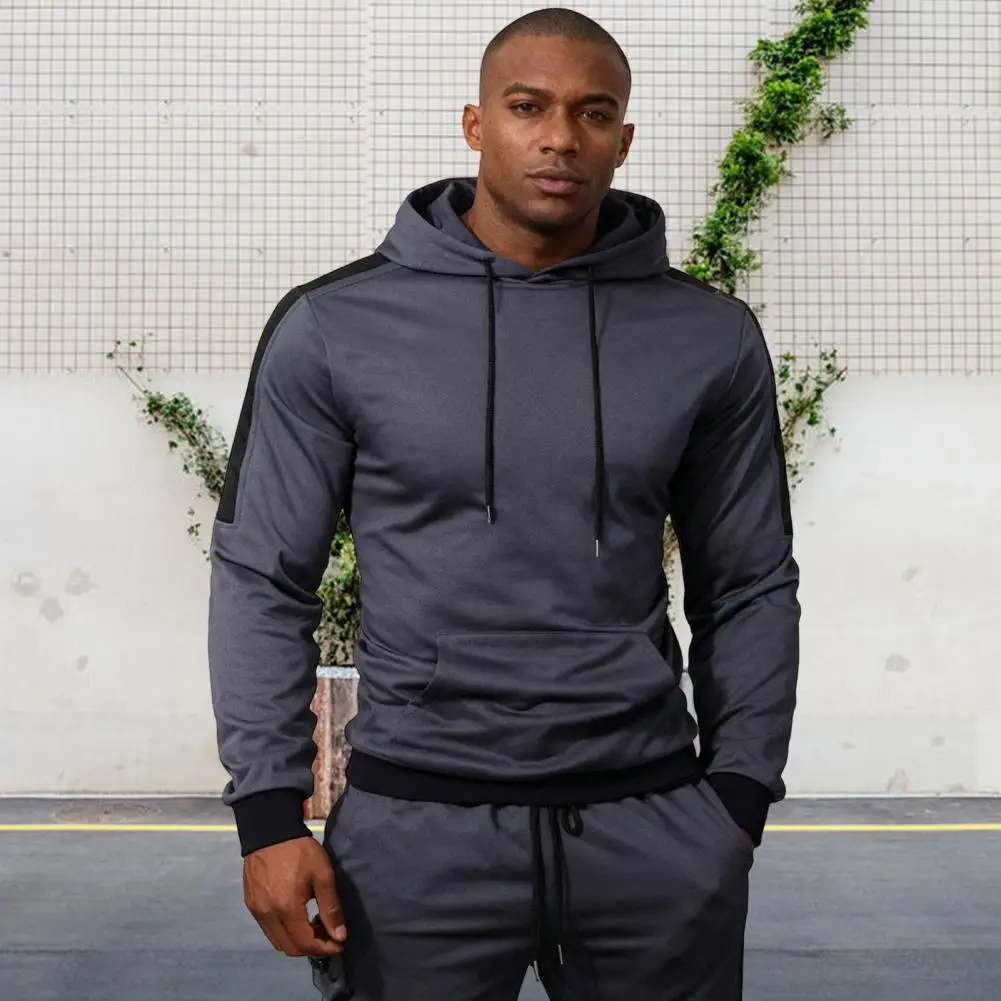 2Pcs/Set Men Tracksuit Hooded Drawstring Long Sleeve Sweatshirt Multi Pocket Sweatpants Set Ribbed Cuffs Jogging Suit