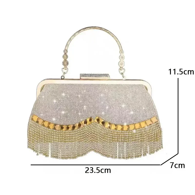 Gorgeous and Shiny Diamonds Rhinestones Tassels Handle Evening Bags for Party and Wedding Clutch Purse Designer Bags Handbags view 6