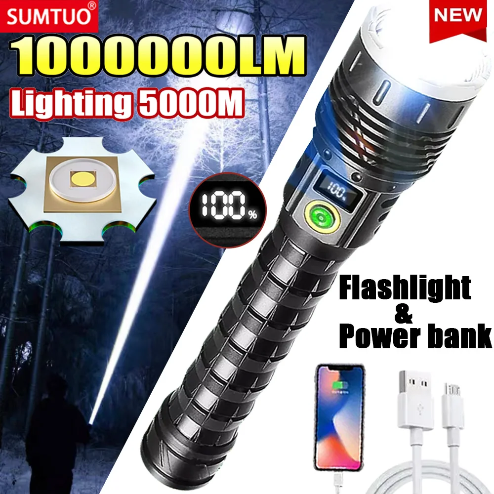 

2024 Most Powerful Flashlight Super Bright Rechargeable Led Torch 10000000LM Long RangeTactical Flashlights Zoom Camping Lantren