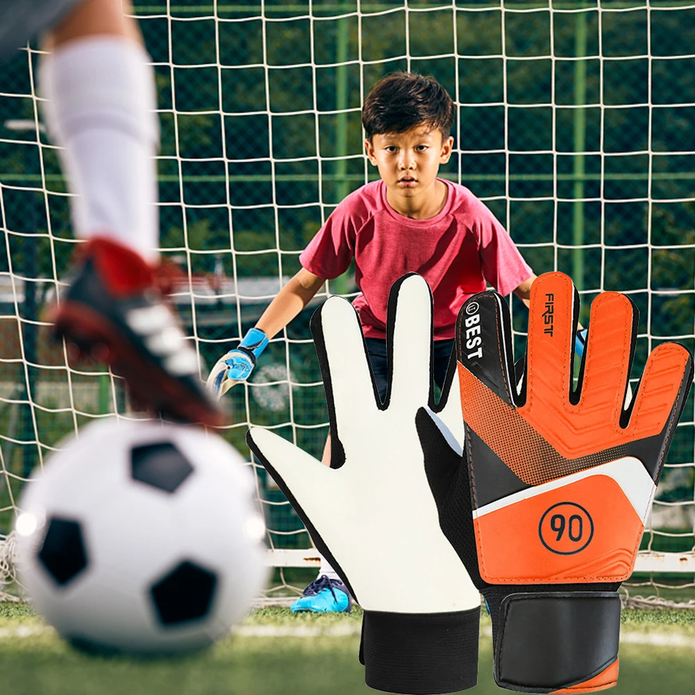 Guantes de portero antideslizantes para niños, guantes de fútbol de PU, protección de dedos, portería, guantes de portero de látex engrosados para