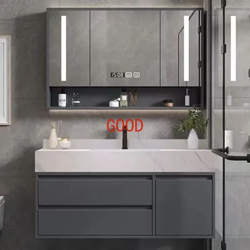 Narrow Light Luxury Bathroom Cabinet Rock Slab Slim Solid Wood Bathroom Cabinets Washbasin Mobile Bagno Room Furniture