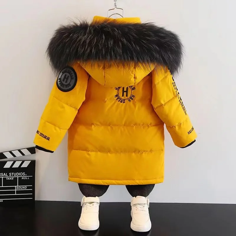 

New -30 Boys Faux Fur Hooded Down Jacket Winter Thick Warm Outerwear Winter Thicken Windbreak Teenage 10 12 14 years