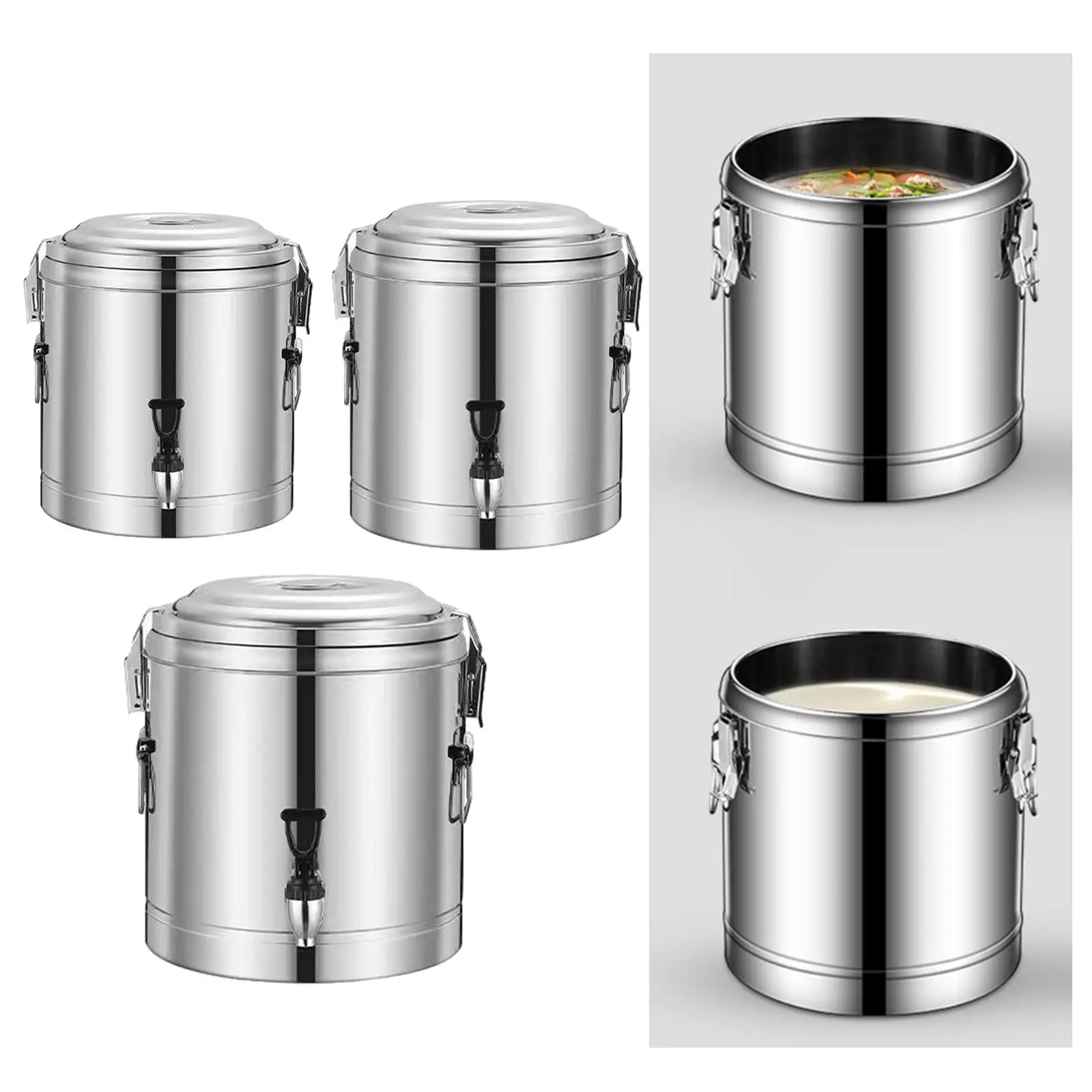 Hot and Cold Beverage Dispenser Insulated Barrel Stainless Steel Portable Porridge Water Milk Tea Bucket for Breakfast Buffet