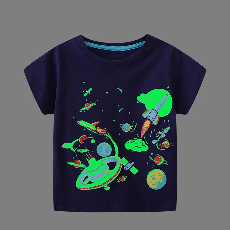 Jumping Meters Summer Boys Tshirts 2-7T Night Glow Toddler Animals Kids Tees Tops New Arrival Hot Selling Children's Clothes
