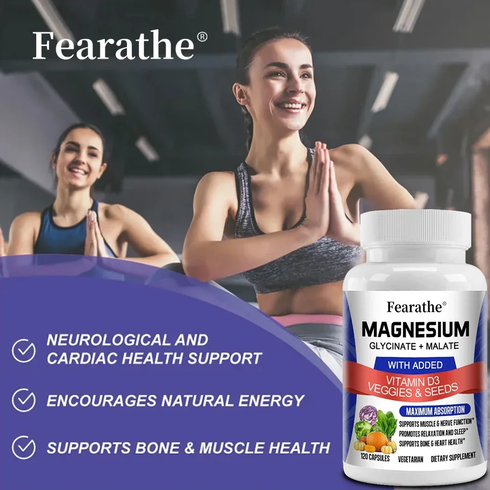 Magnesium Glycinate & Malate Complex, Vitamin D3, Max Absorption - for Bone Heart Sleep Nerve Muscle 120 Veggie Capsules