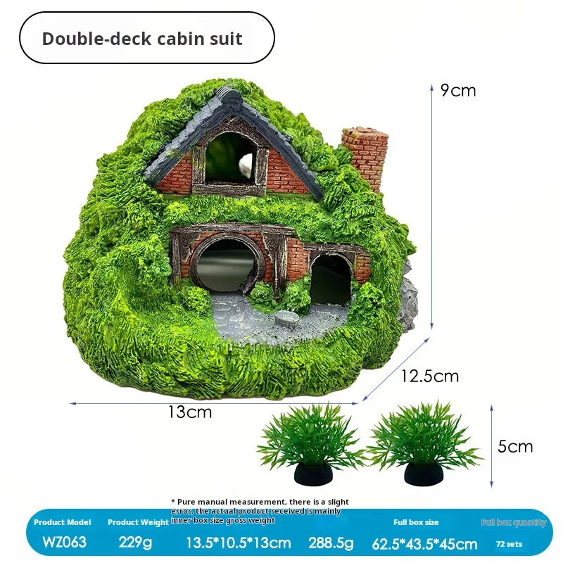 Aquarium Decoration Hobbit Small Landscape Room Resin Cave Reptile Fish Tank Evacuation House Decoration Car Micro Landscape