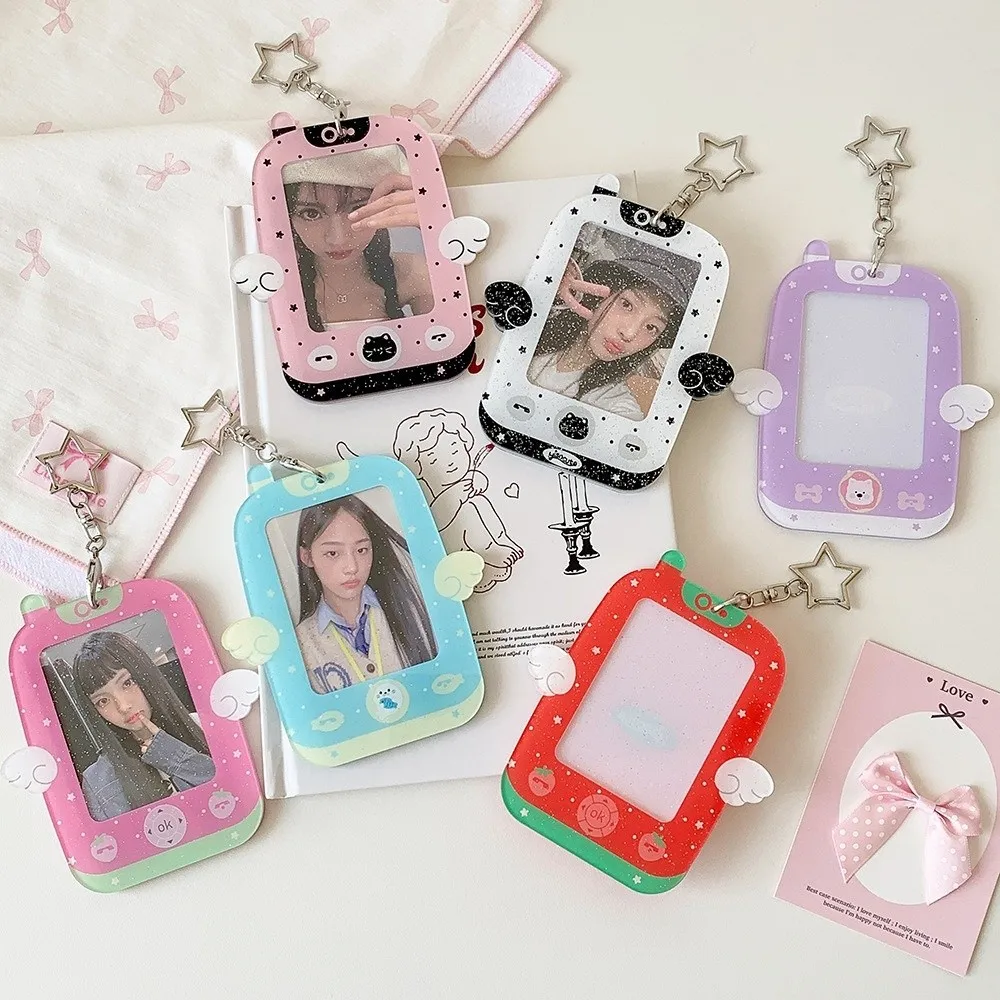 New 3-inch Mini Wing Card Holder Acrylic With Keychain Photo Card Storage Scratch-Resistant Clear Display Card Display Case