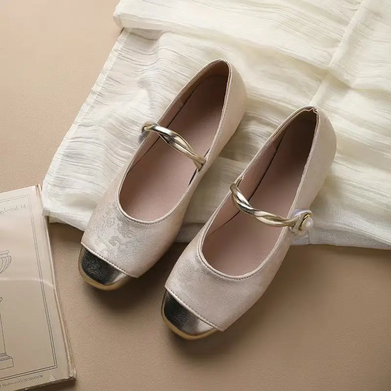 

Soft Leather Versatile Women Mary Jane Shoes Chinese Style Retro French Square Toe Low-Cut Spring Autumn New Flats