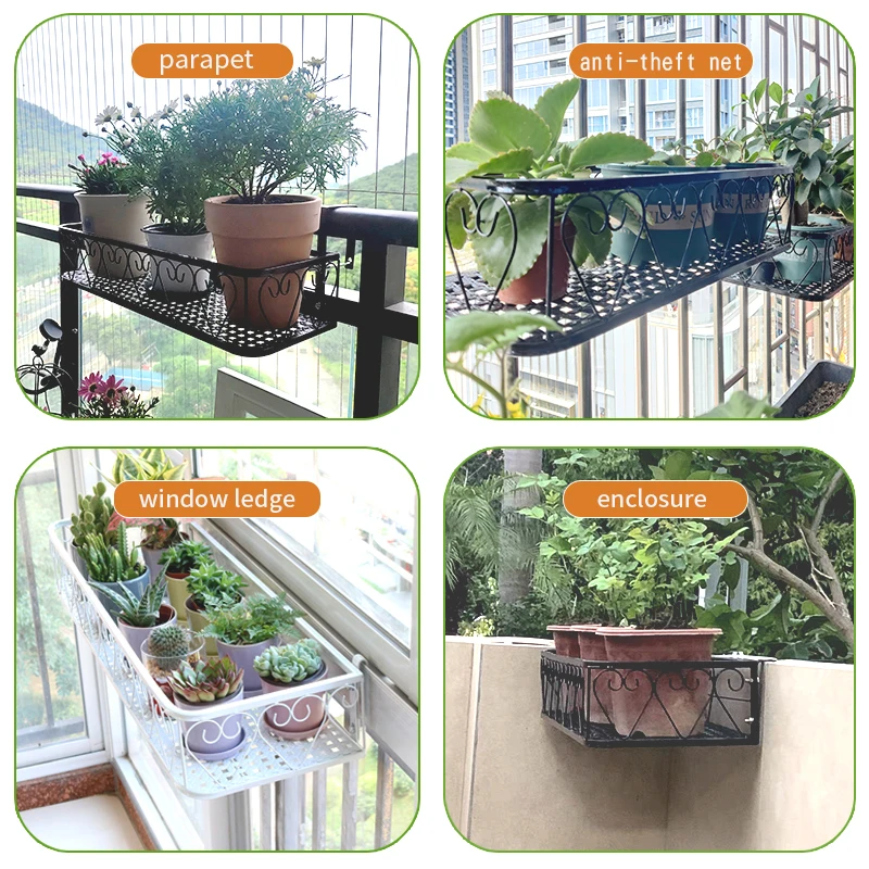 Plant Stand Shelves Balcony Flower Pot Rack Hanging Guardrail Succulent Flower Railing Shelf