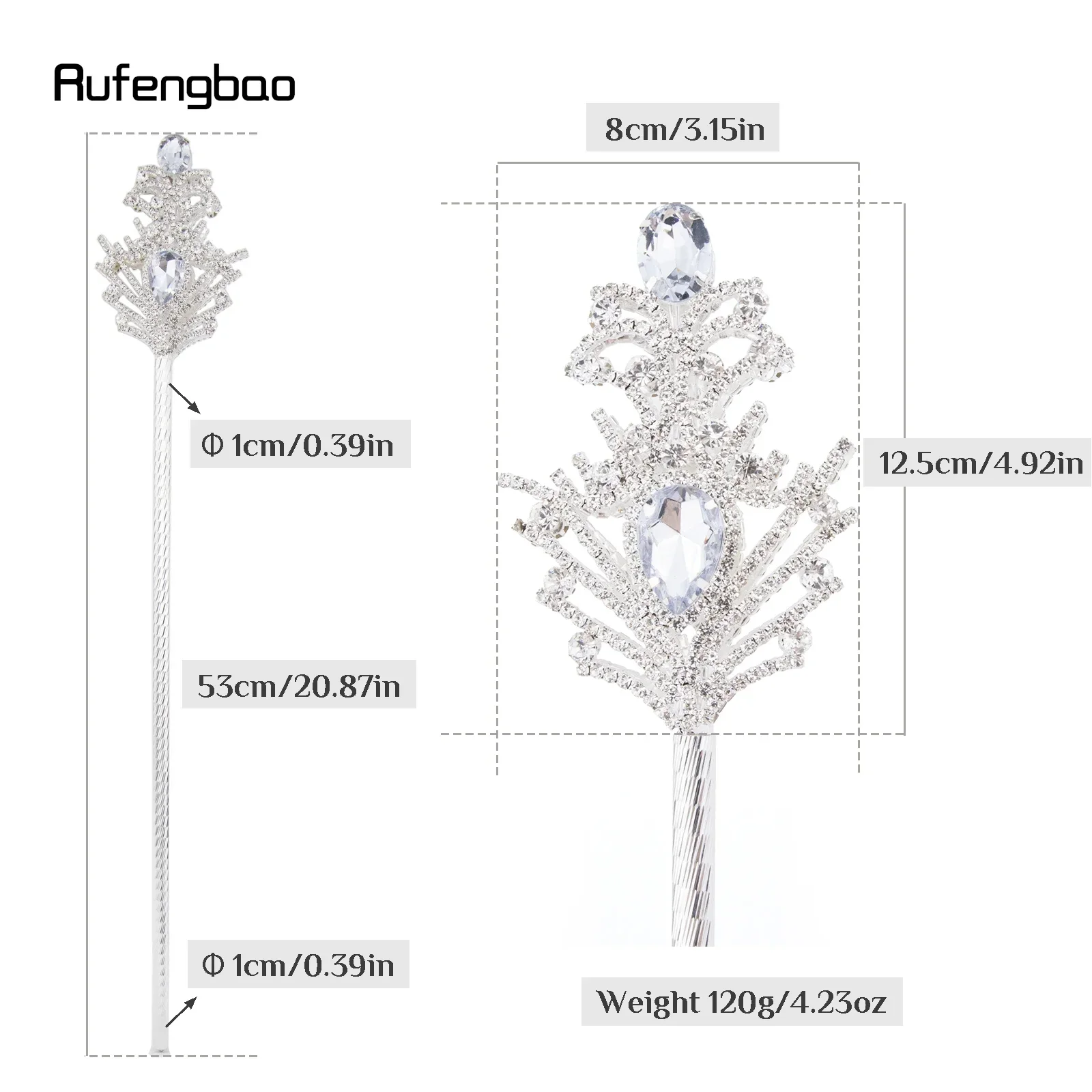 White Diamond Alloy Crown Fairy Wands for Girl Princess Wands Angel Wand for Party Costume Wedding Birthday Party 53cm