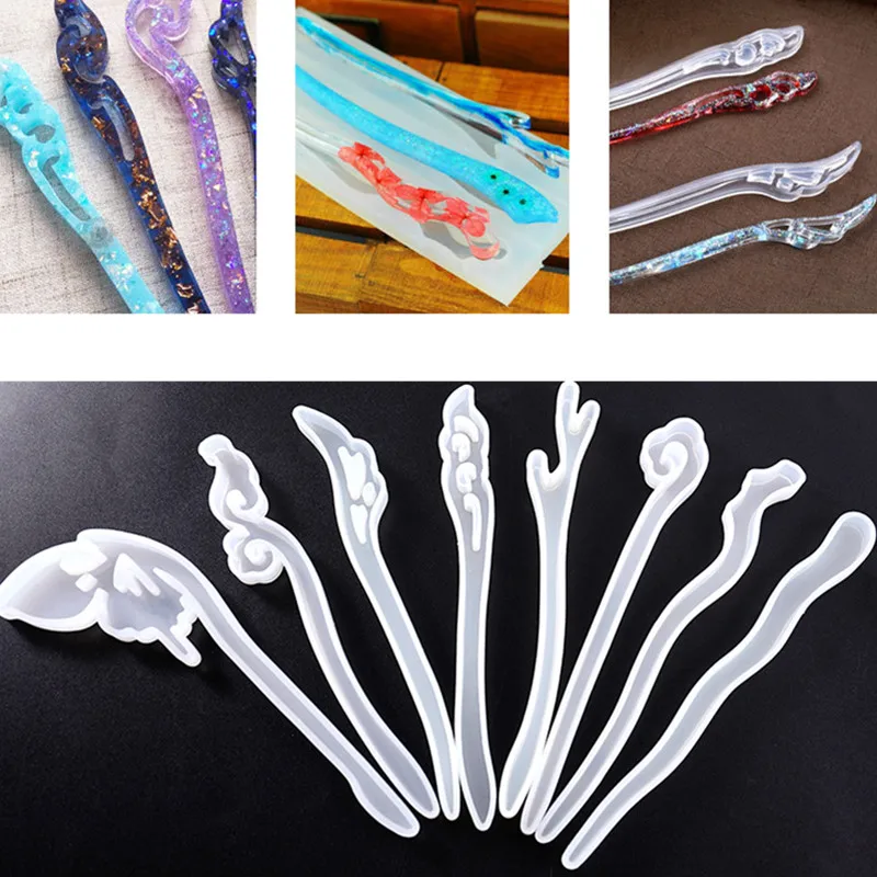 1pc Headdress Silicone Resin Mold Epoxy Resin Women Hairpin Hair Stick Making Molds For DIY Hair Decoration Crafts Making Tools