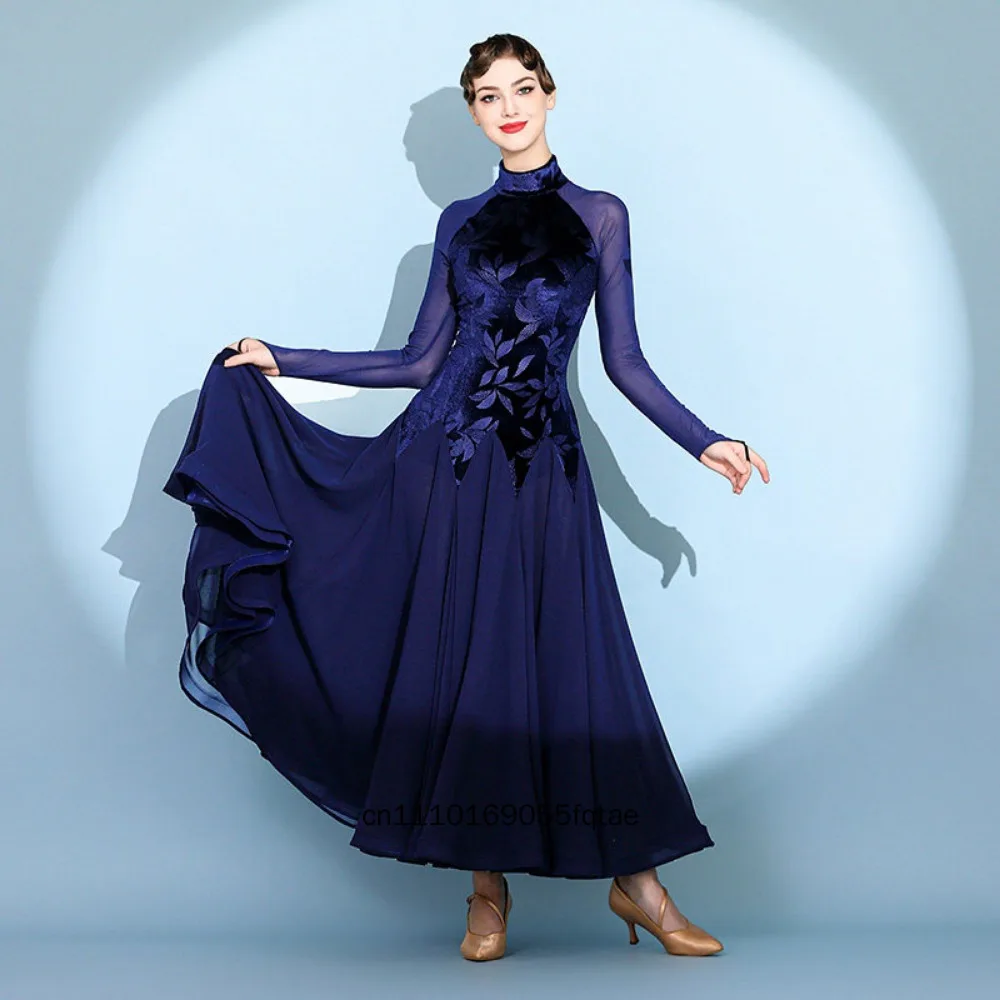 

Velvet Print Modern Ballroom Dance Dress For Women Latin Salsa Tango Costume Sequined International Waltz Party Performance Gown