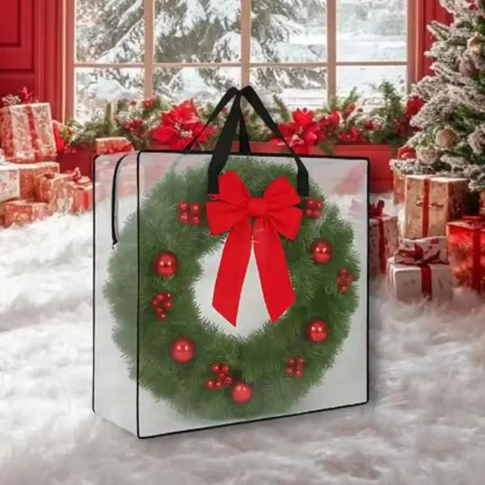 Large Capacity Christmas Wreath Storage Bag Waterproof Reusable Ornament Storage Bag Dustproof with Handle and Zipper