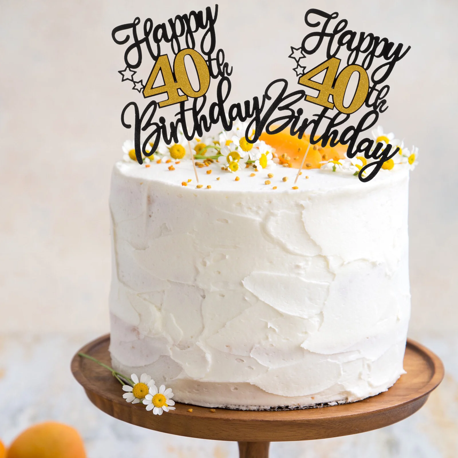 

10Pcs Happy Birthday Cake Toppers Black Gold Glitter Cupcake Decorations Elegant Dessert Topper for 40Th Party Anniversary