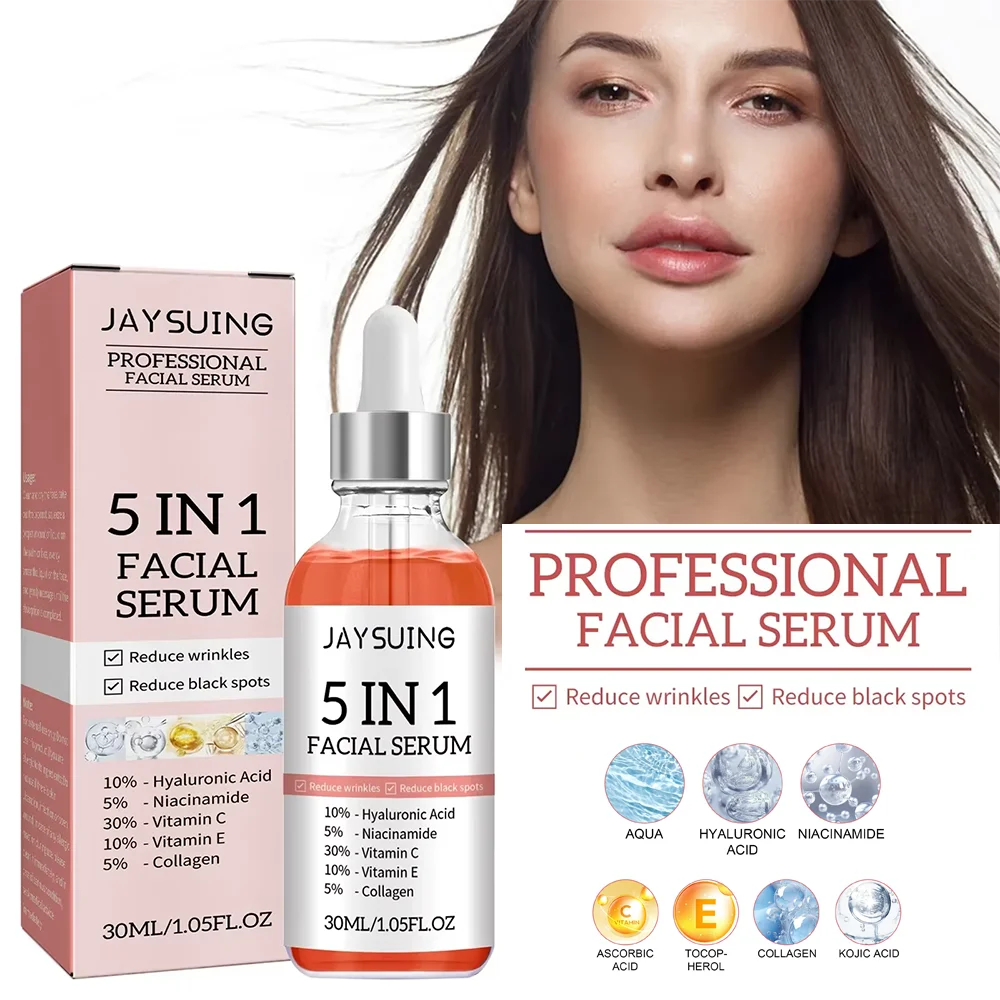 5 In 1 Collagen Anti Wrinkle Serum Fade Fine Lines Hyaluronic Acid Moisturizing Shrink Pores Whitening Brighten Repair Skin Care