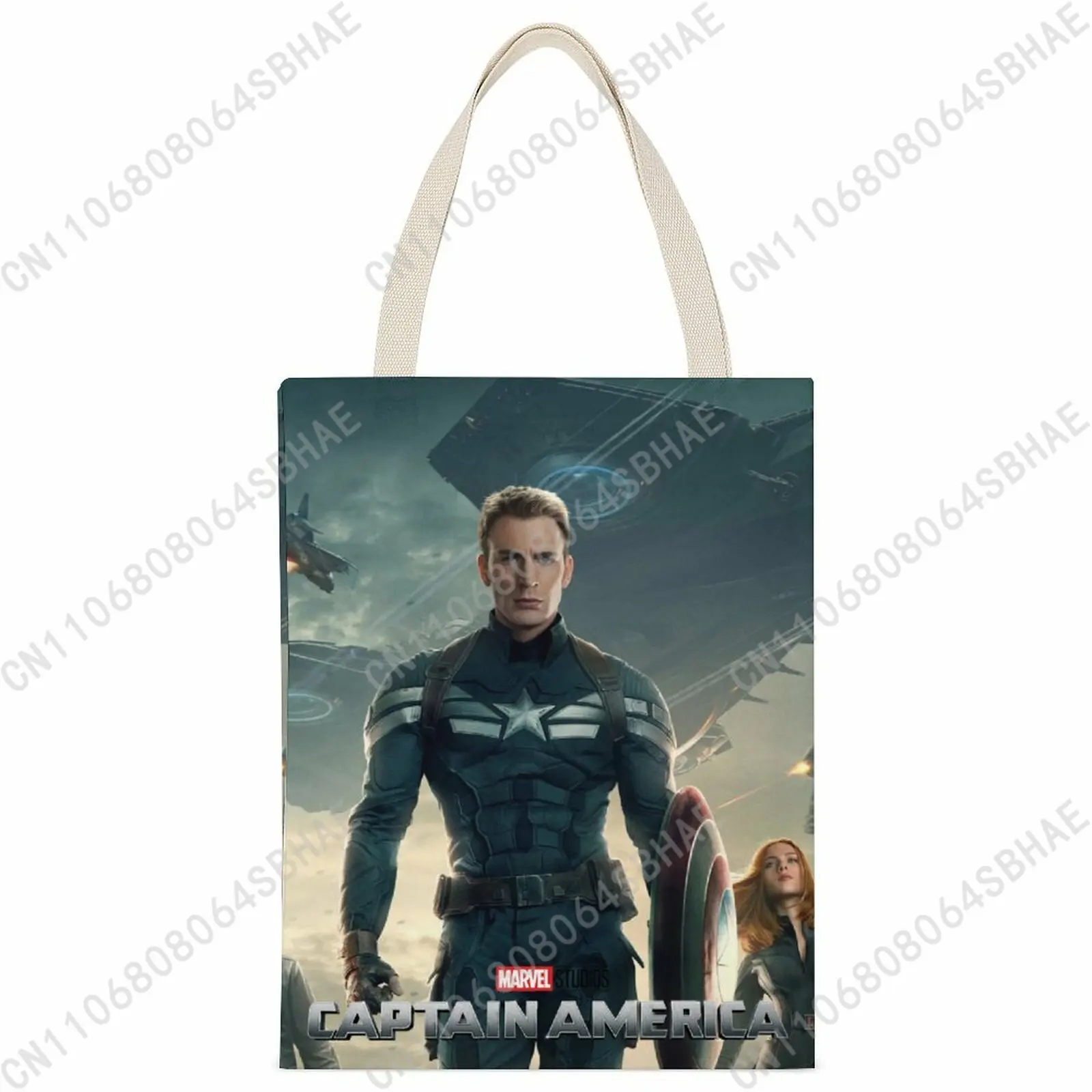 

Холщовая сумка-тоут Marvel Captain America, сумки для покупок, женские и мужские многоразовые сумки на плечо, индивидуальная двусторонняя печать, косплей