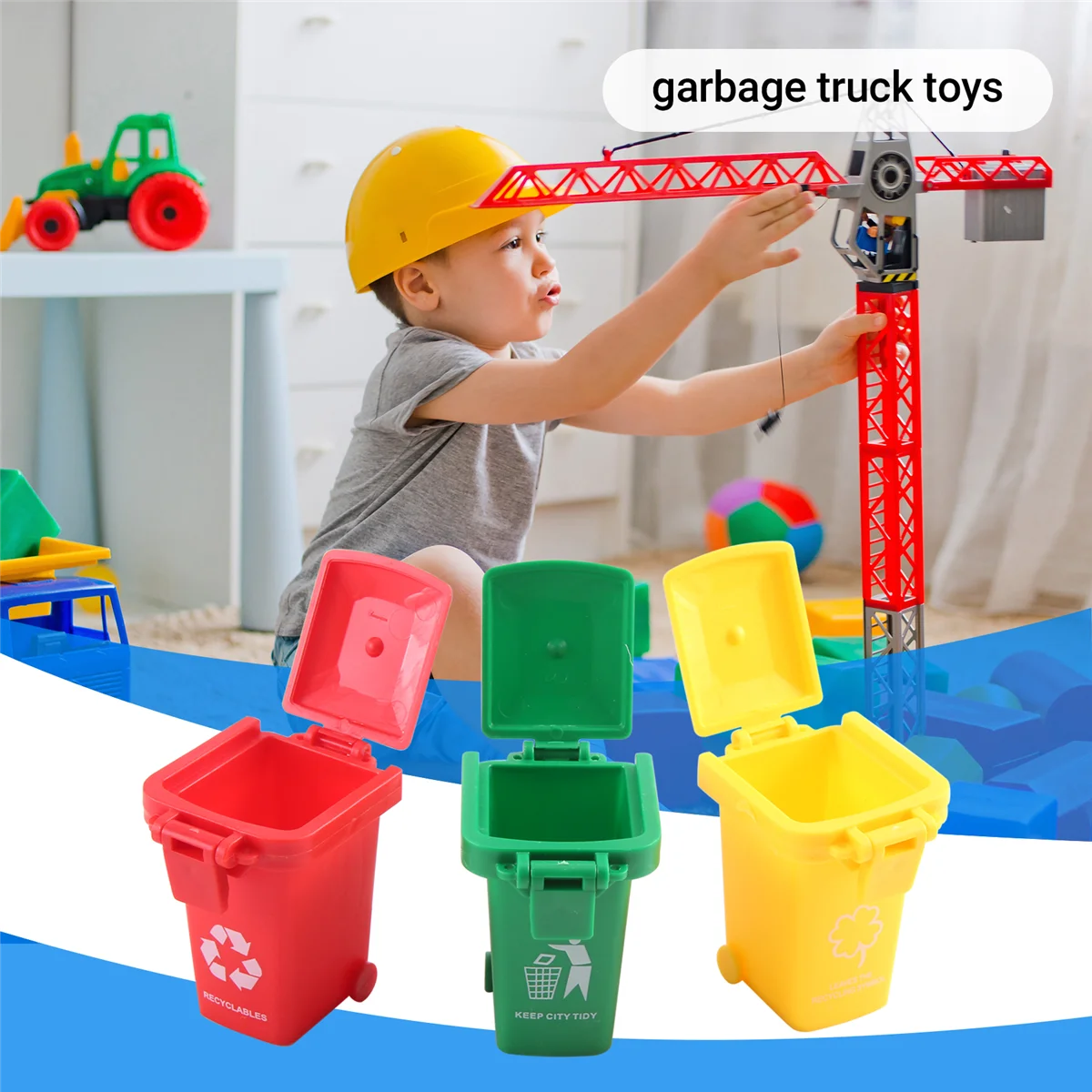 علب قمامة شاحنة القمامة لمركبات الألعاب A26P، 3 قطع غيار لعبة شاحنة القمامة، سلة المهملات المحاكاة