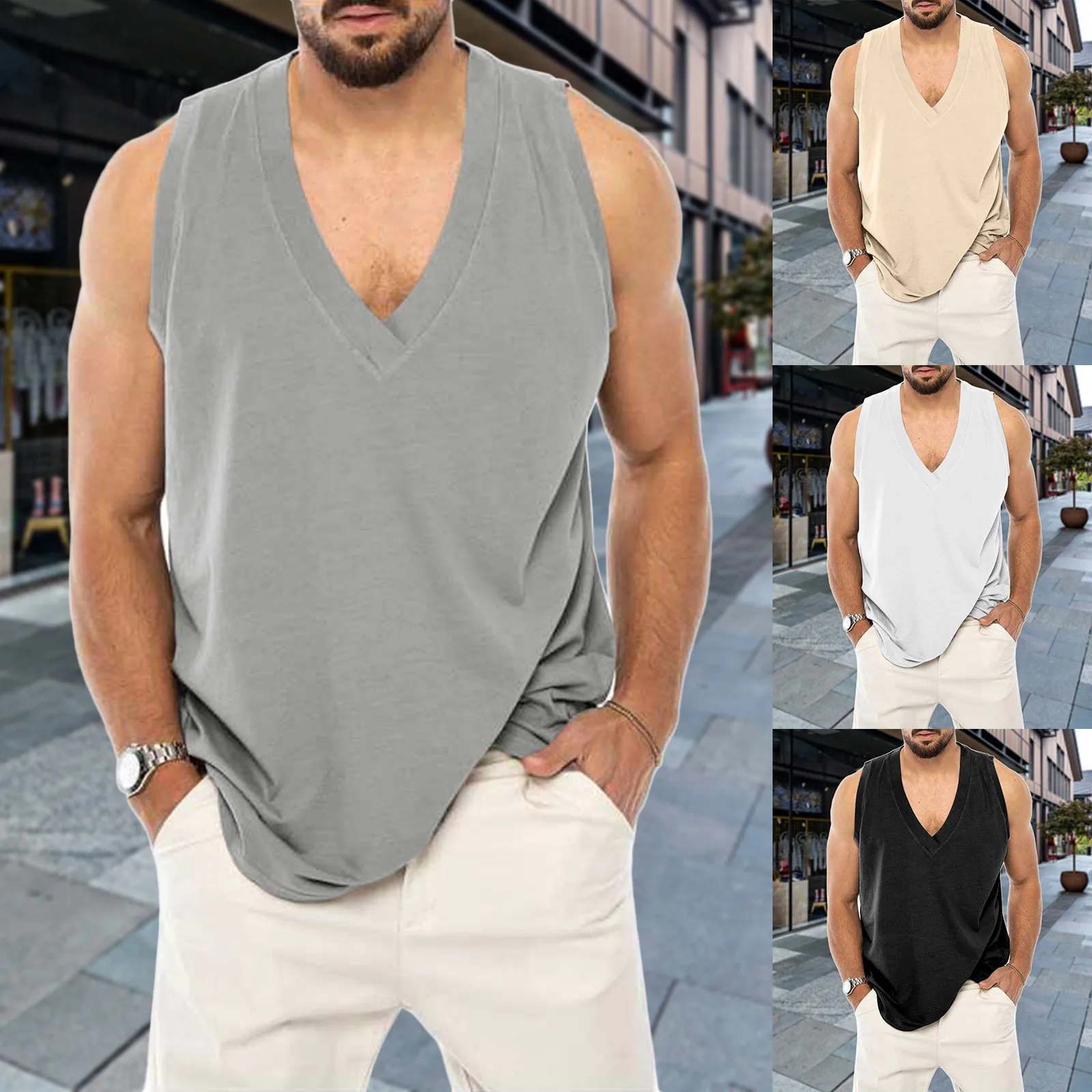 HOT Sale Men's Casual Tank Tops Summer Bodybuilding Sleeveless Vest Square Collar Fashion Male Tees Workout Vest Factory Outlet