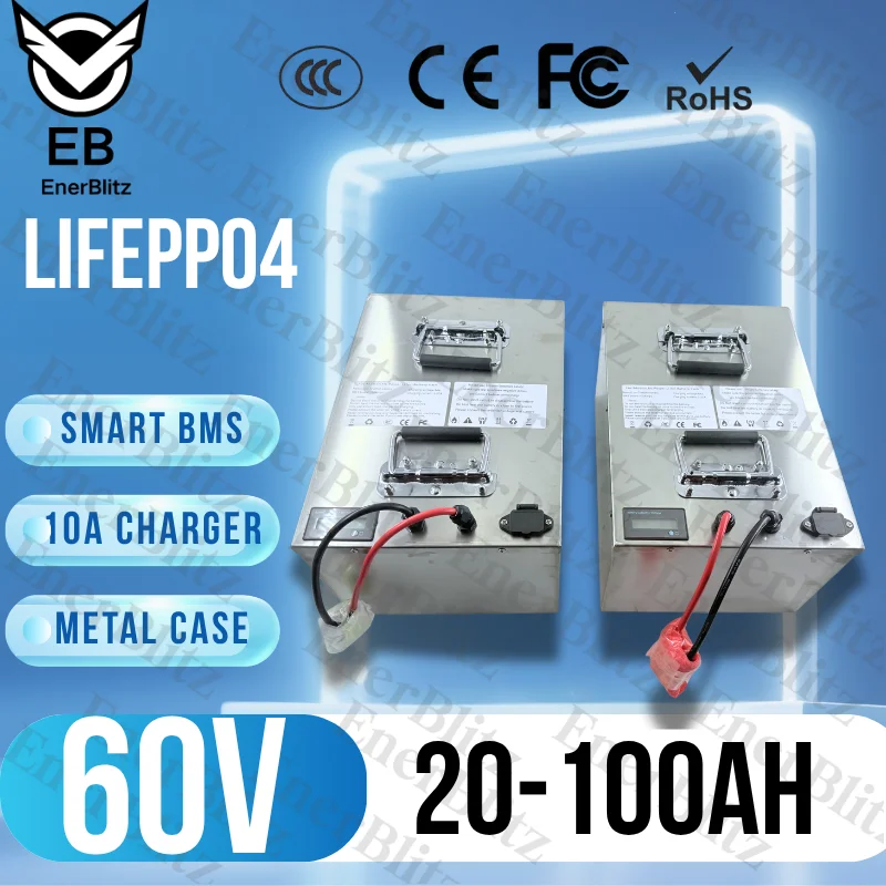 

LiFePo4 60V 80Ah 20Ah 30Ah 40Ah 50Ah 60Ah 70Ah 100Ah Lithium iron phosphate battery+BMS for scoote tricycle motorcycle+Charger
