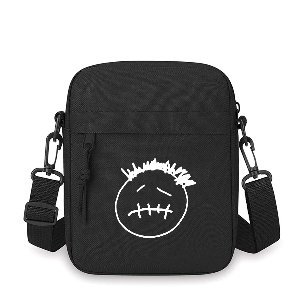 

Sad face,spiky hair,stitched mouth Men Crossbody Bag Single Shoulder Women Cartoon Anime Film Printing Design Unisex